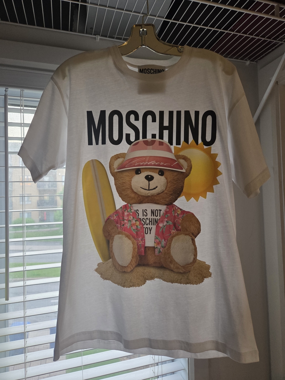 Moschino White T-Shirt with Colorful Teddy Surf Print